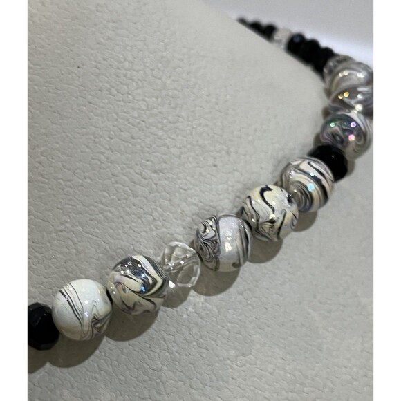 Black White Silver Metallic Chocker Necklace & Earring Set Crystal Whimsigoth - Picture 6 of 12